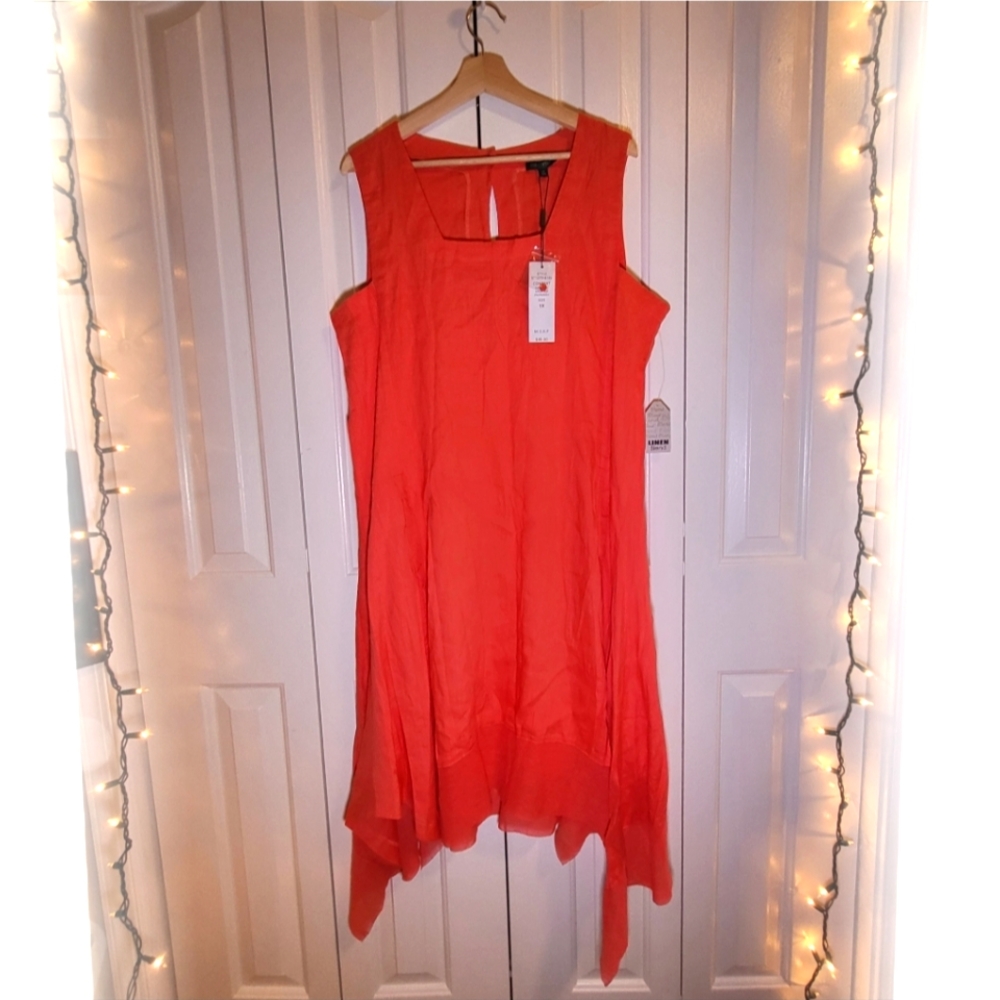FOR CYNTHIA Orange Linen Blend Dress in Size 1X